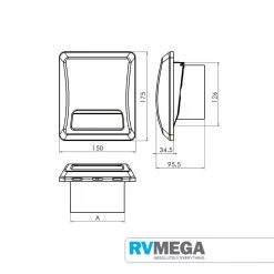 RV MEGA Roof & Wall Vents Small Wall Vent With Flap - 175mm H X 150mm W X 35mm D (4" Tube)