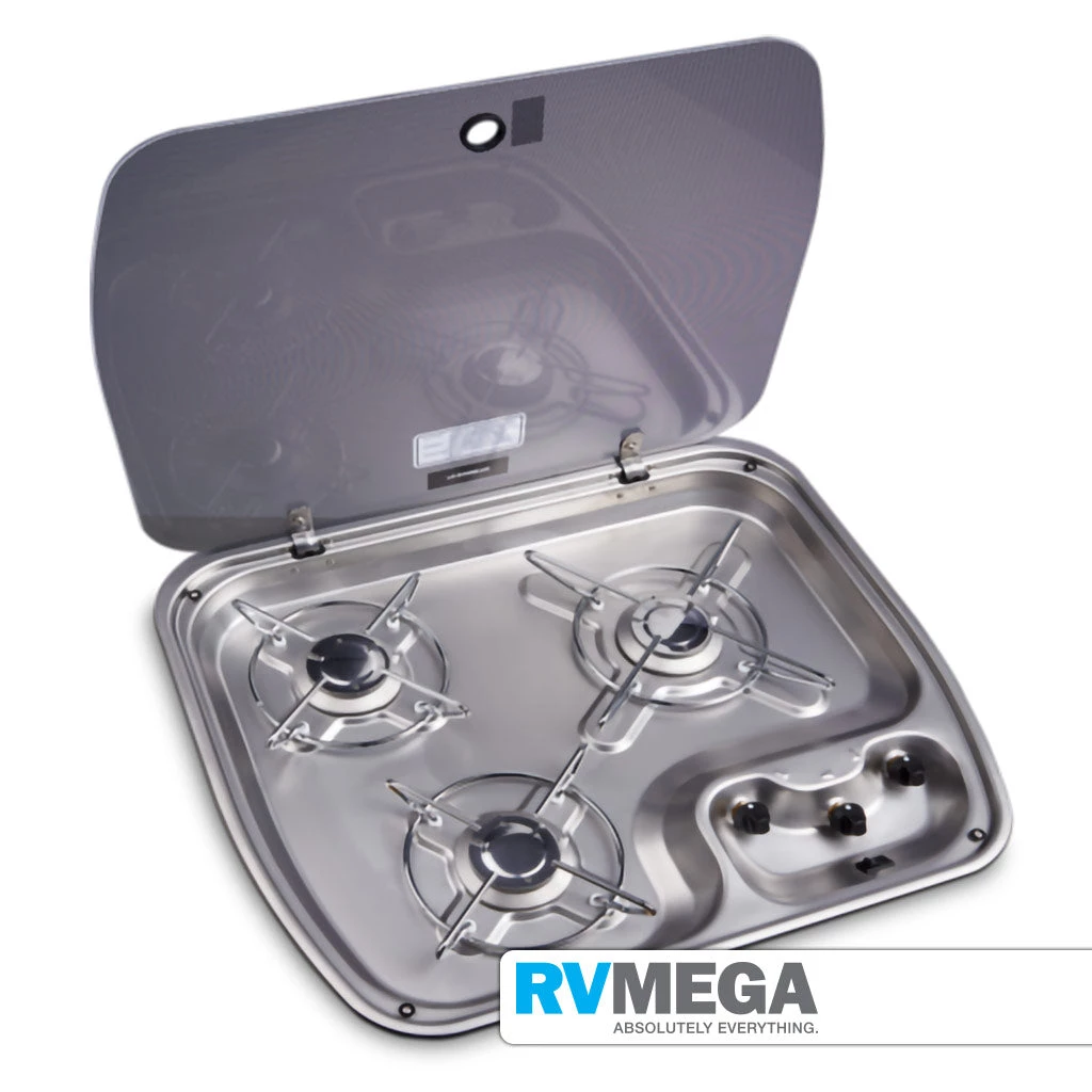 Dometic 3 Burner Hob With Glass Lid & Electronic Ignition Essential Items 3 Dometic 3 Burner Hob With Glass Lid & Electronic Ignition Essential Items