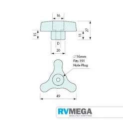 RV MEGA Tri Knob 1/4in BSW Internal Thread Each