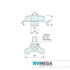 RV MEGA Awnings & Covers Tri Knob With 5/16 BSW Internal Thread
