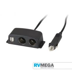 RV MEGA Electrical & Lighting Adp Cig Lighter 2 X 12V Skts & USB, Dash Mount