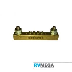 RV MEGA Electrical & Lighting Busbar 4 Way 2 Stud 6mm Brass