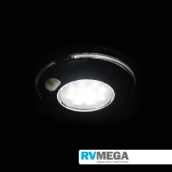 RV MEGA Round Interior Light With Switch Cool White Matte Black