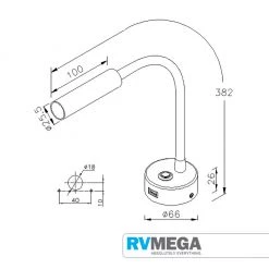 RV MEGA NOUVA LED S5 - LONGITUDE - Goose-Neck Reading Light W/ USB Charg