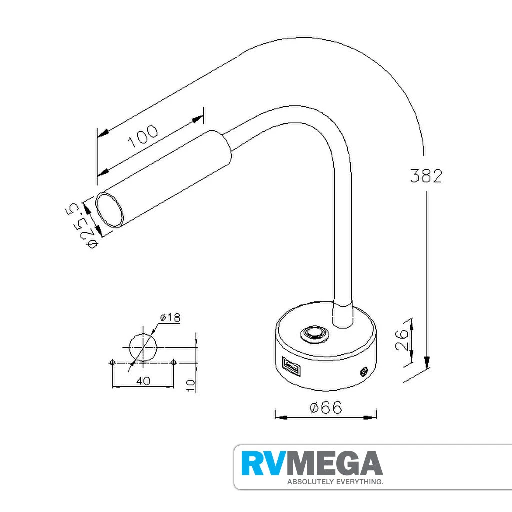 RV MEGA NOUVA LED S5 - LONGITUDE - Goose-Neck Reading Light W/ USB Charg 4 RV MEGA NOUVA LED S5 - LONGITUDE - Goose-Neck Reading Light W/ USB Charg