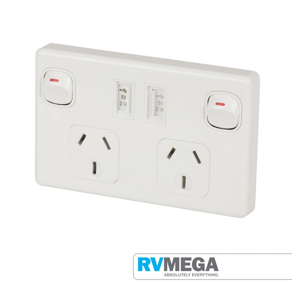 RV MEGA 10A Double Power Point With 2 Pole Switching & USB Charging Electrical & Lighting 3 RV MEGA 10A Double Power Point With 2 Pole Switching & USB Charging Electrical & Lighting