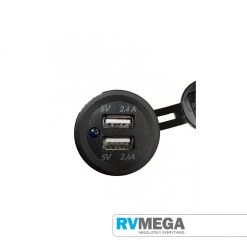 RV MEGA C-Line Twin USB Socket & Mounting Plate 2 X 2.4 Amp - Black